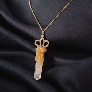 Rose Quartz Gold Crown Pendant Necklace